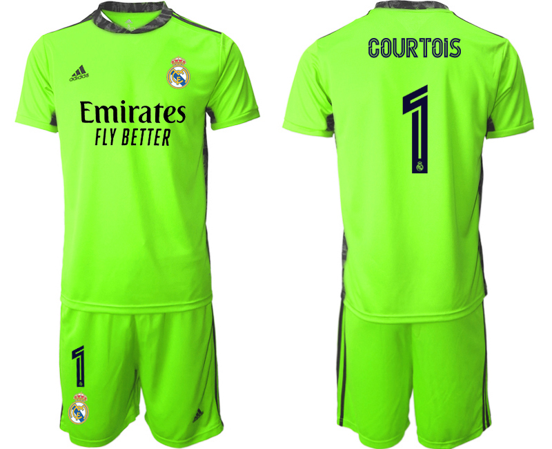 Men 2020-2021 club Real Madrid fluorescent green #1 goalkeeper Soccer Jerseys->real madrid jersey->Soccer Club Jersey